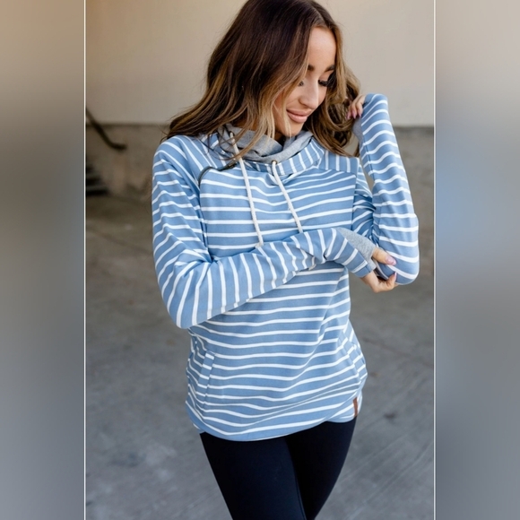 coveandwood Tops - Sky Blue Striped Women's Hoodie